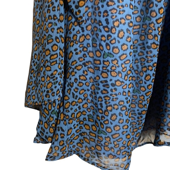 See The Shades Blue Leopard Print Boatneck Chiffon Mini A Line Dress Medium M - Picture 11 of 16
